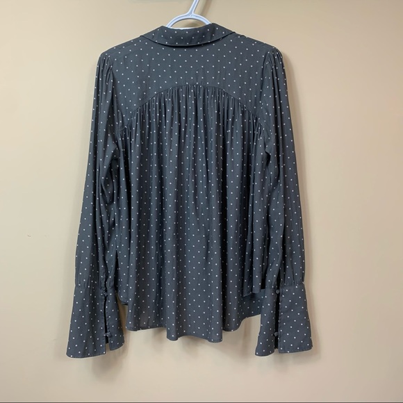 Free People Gray Polka Dot Hi Low Blouse Top - Picture 5 of 11